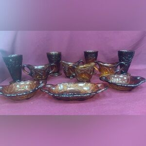 Set Of 11 Pieces Indiana Glass Tiara Sweet Pear Pattern Dark Amber